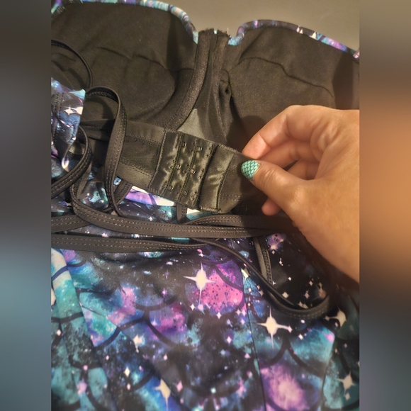 Torrid Blue Mermaid Slim Fix Underwire Strappy Back One Piece Swimsuit 1R - Picture 6 of 6